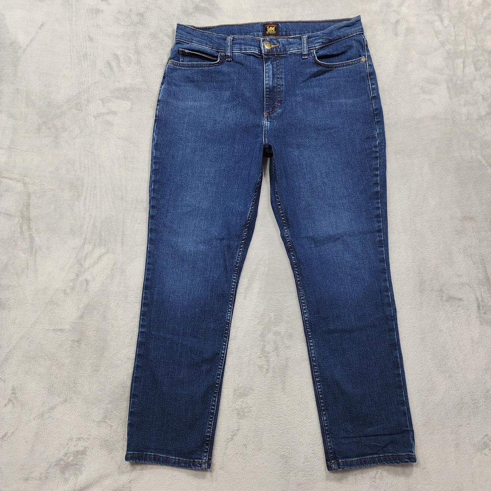 Lee Jeans Womens 18 Blue Medium Wash High Rise Straight Stretch Denim Casual